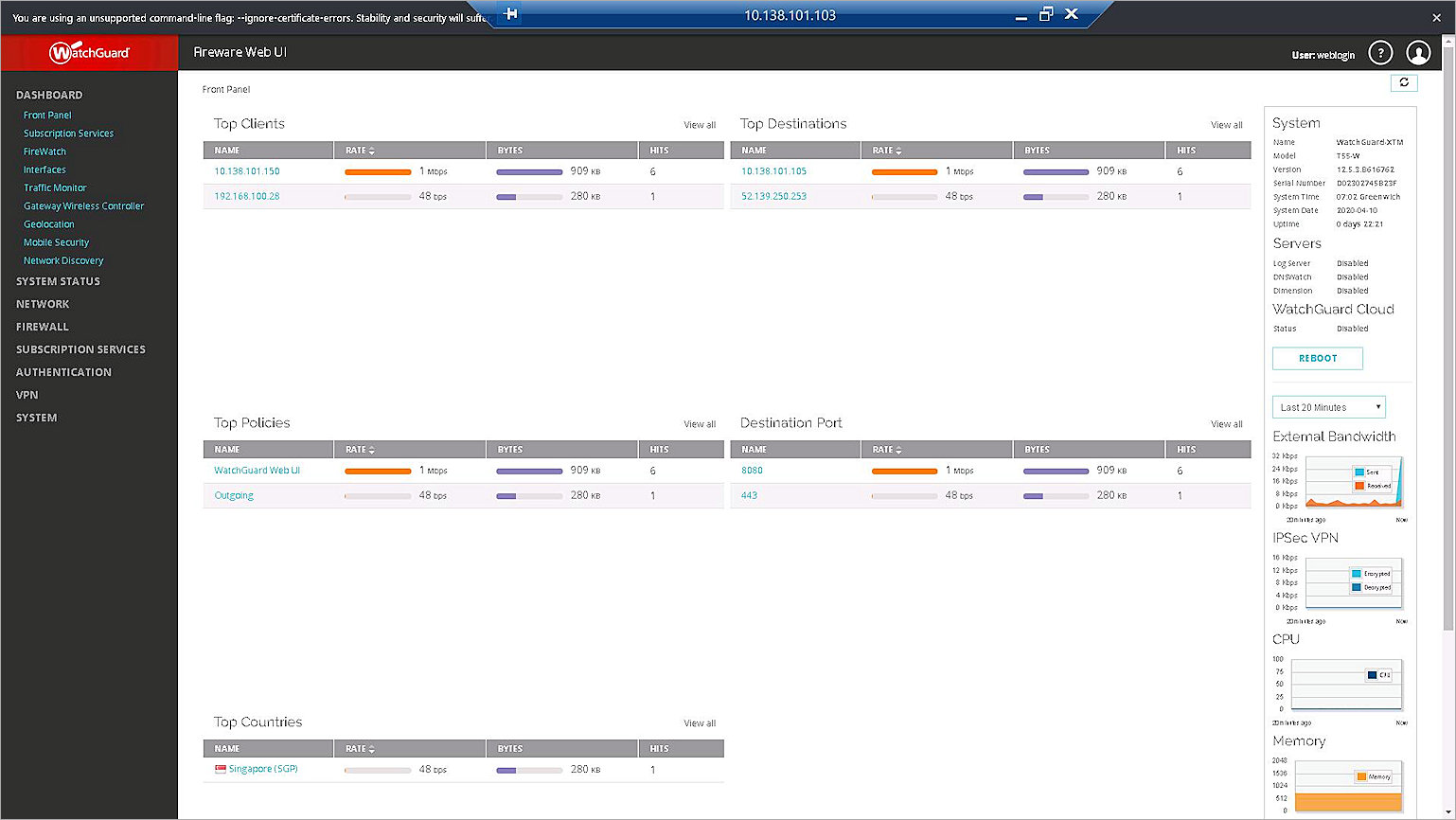 Screen shot of the Fireware Web UI